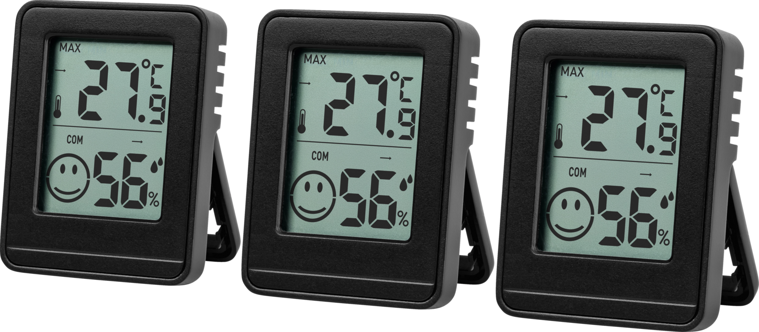 LIVARNO Set van 3 hygro- en thermometers (Zwart) - 4052916870952