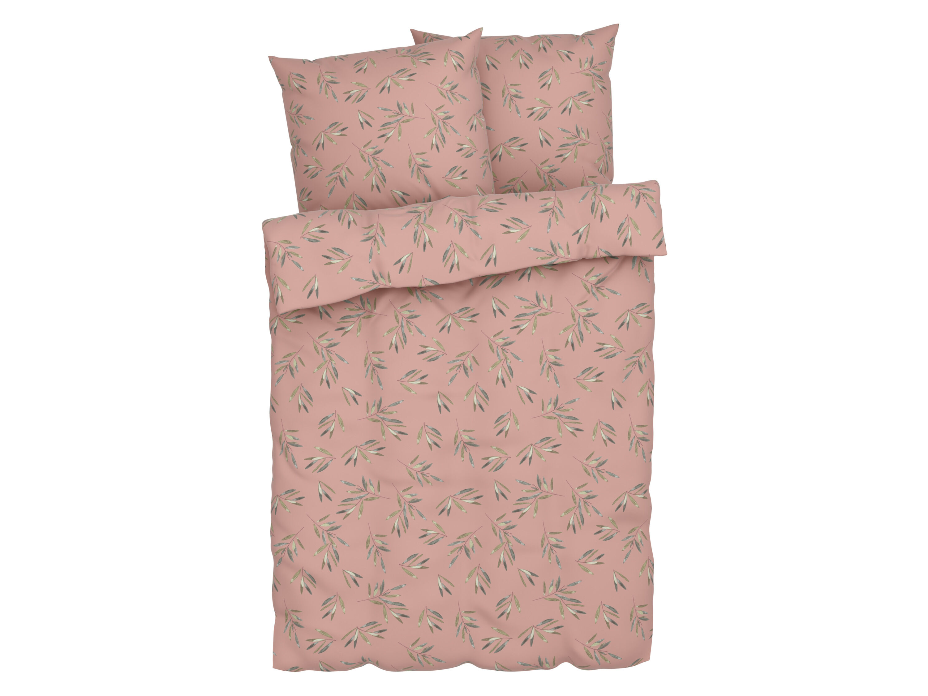 LIVARNO home Microfiber satijnen beddengoed, ademend, 200 x 200 cm (Let op: LV OSNL) (Roze olijfbladeren) - 4052916625347