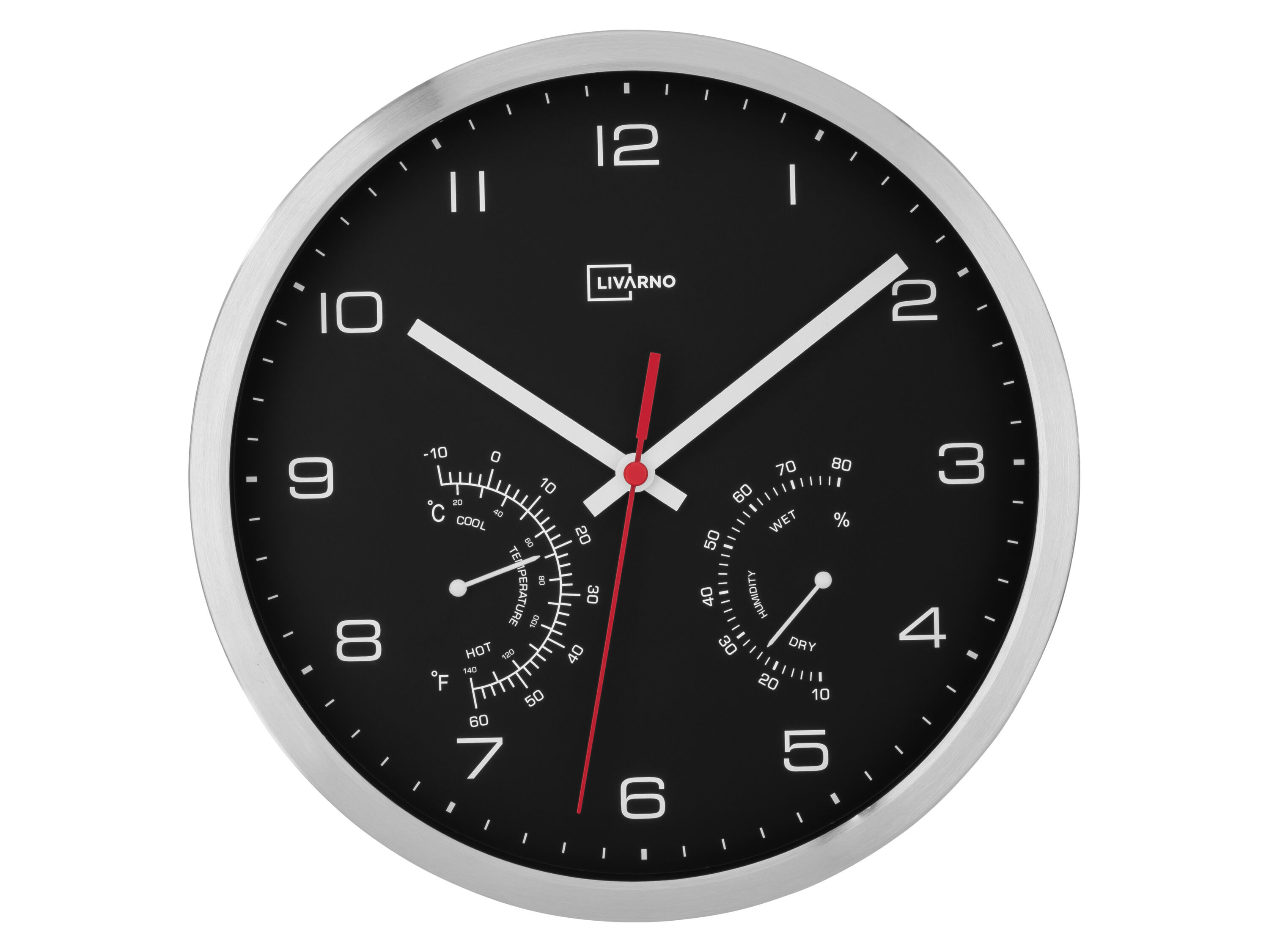 LIVARNO home Wandklok met thermometer en hygrometer (Zilver/zwart) - 4052916709504