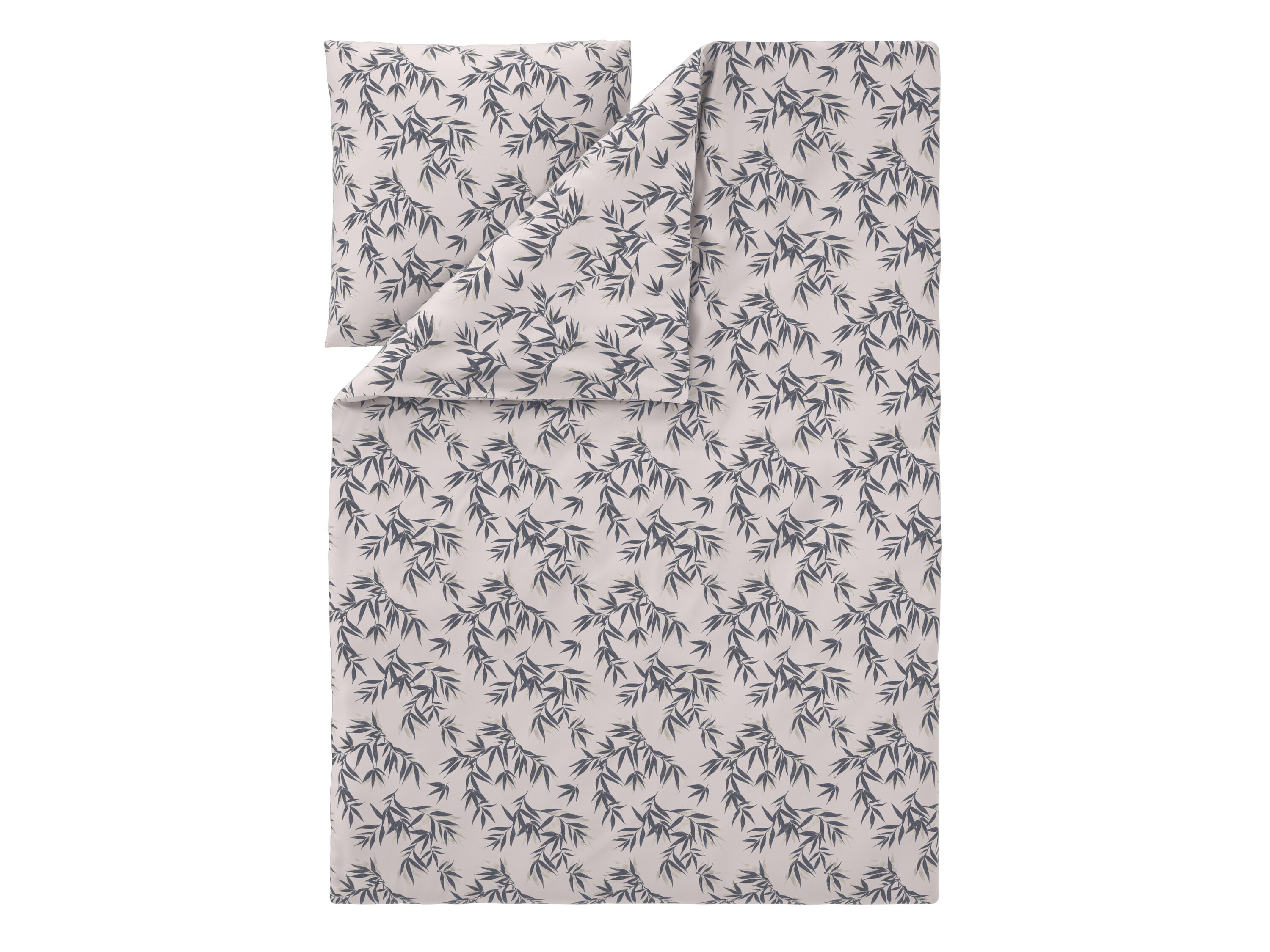 LIVARNO Satijnen dekbedovertrek 140 x 200 cm (Bladeren/grijs) - 4052916944769