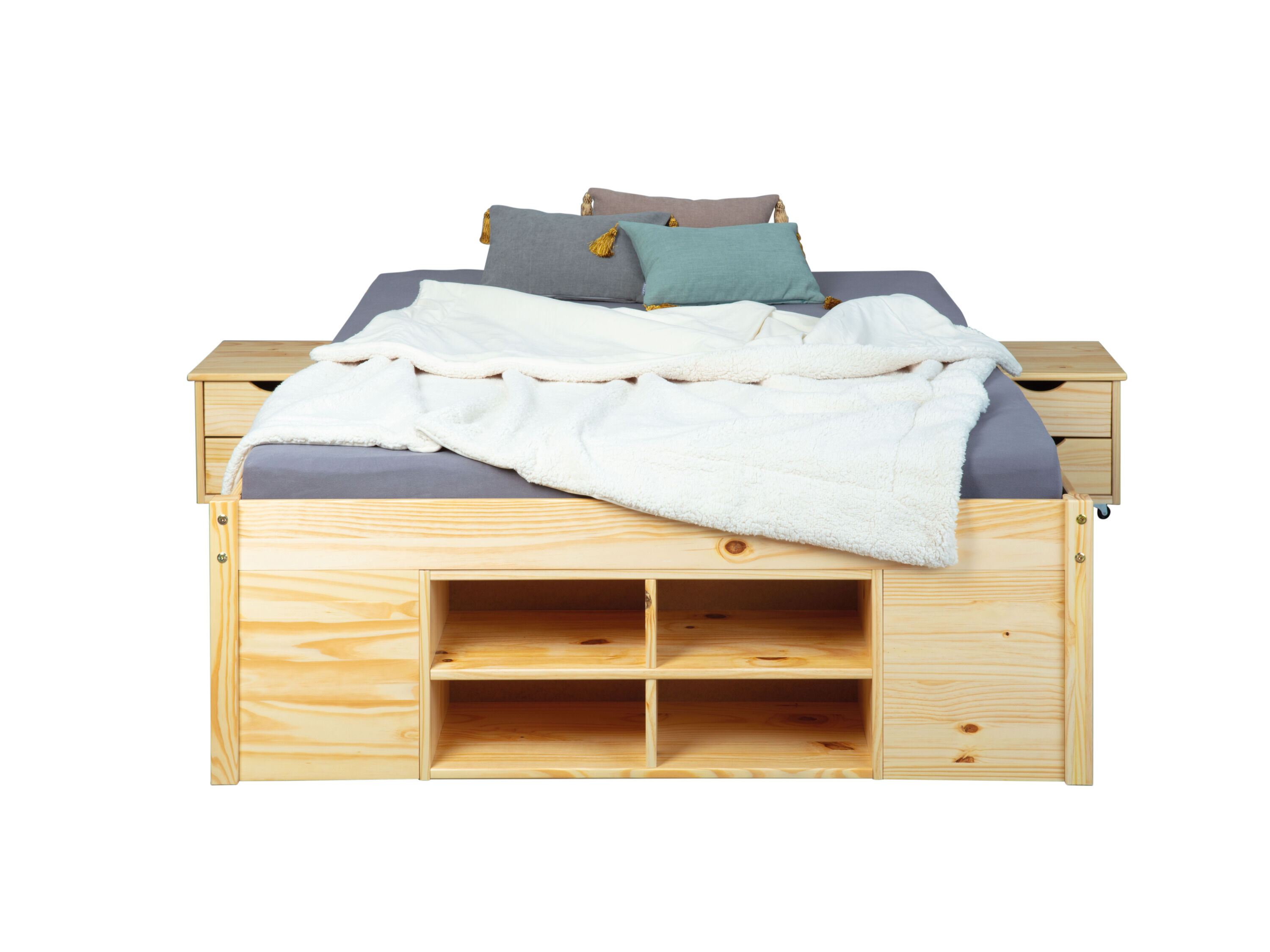 Inter Link Bedframe Claas of Till inclusief 2 nachtkastjes en lattenbodem (Natuur - Claas, 140 x 200 cm) - 3015187501551