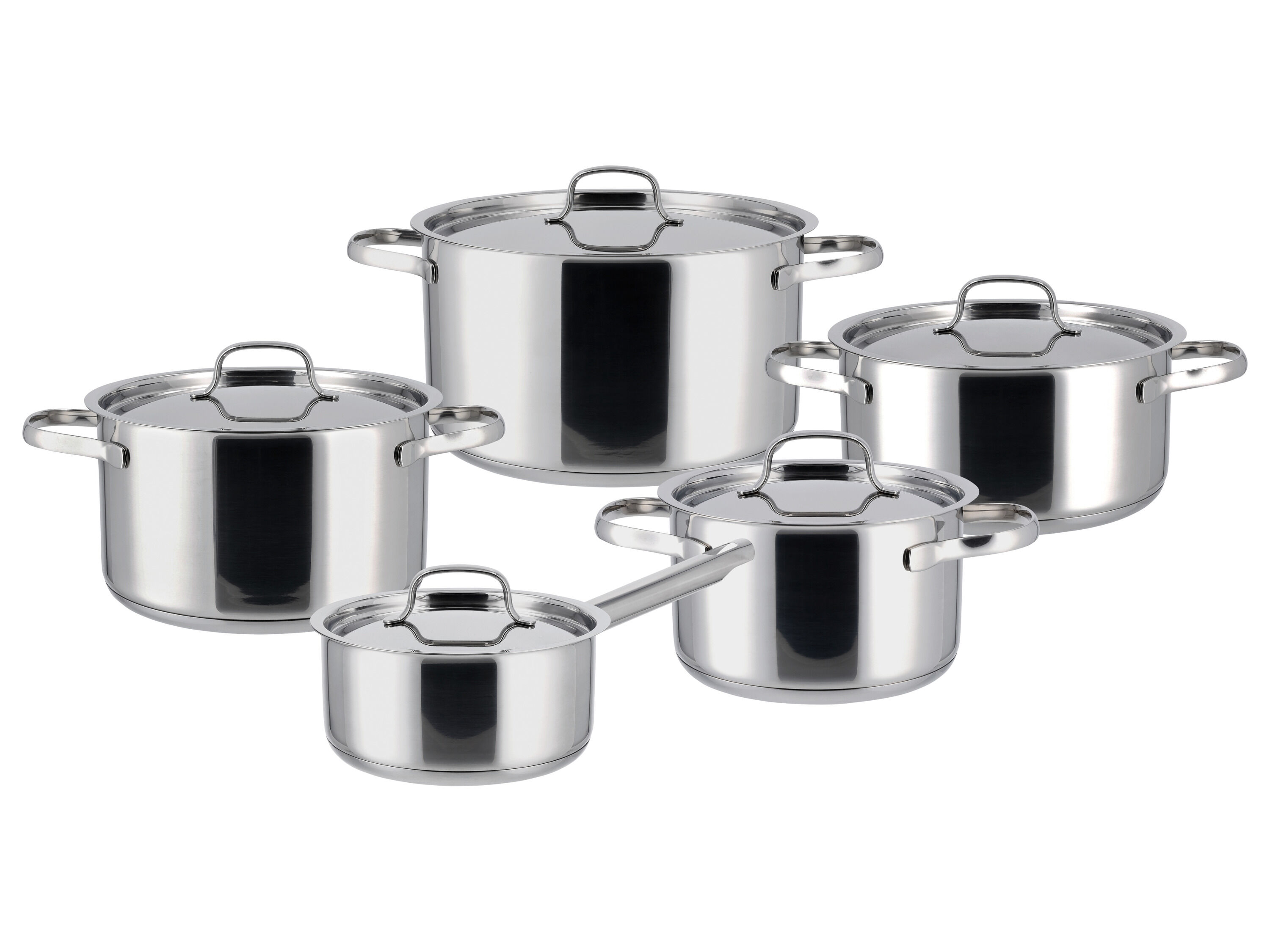 SILVERCREST Set van 5 RVS pannen (RVS deksel) - 4052916843116