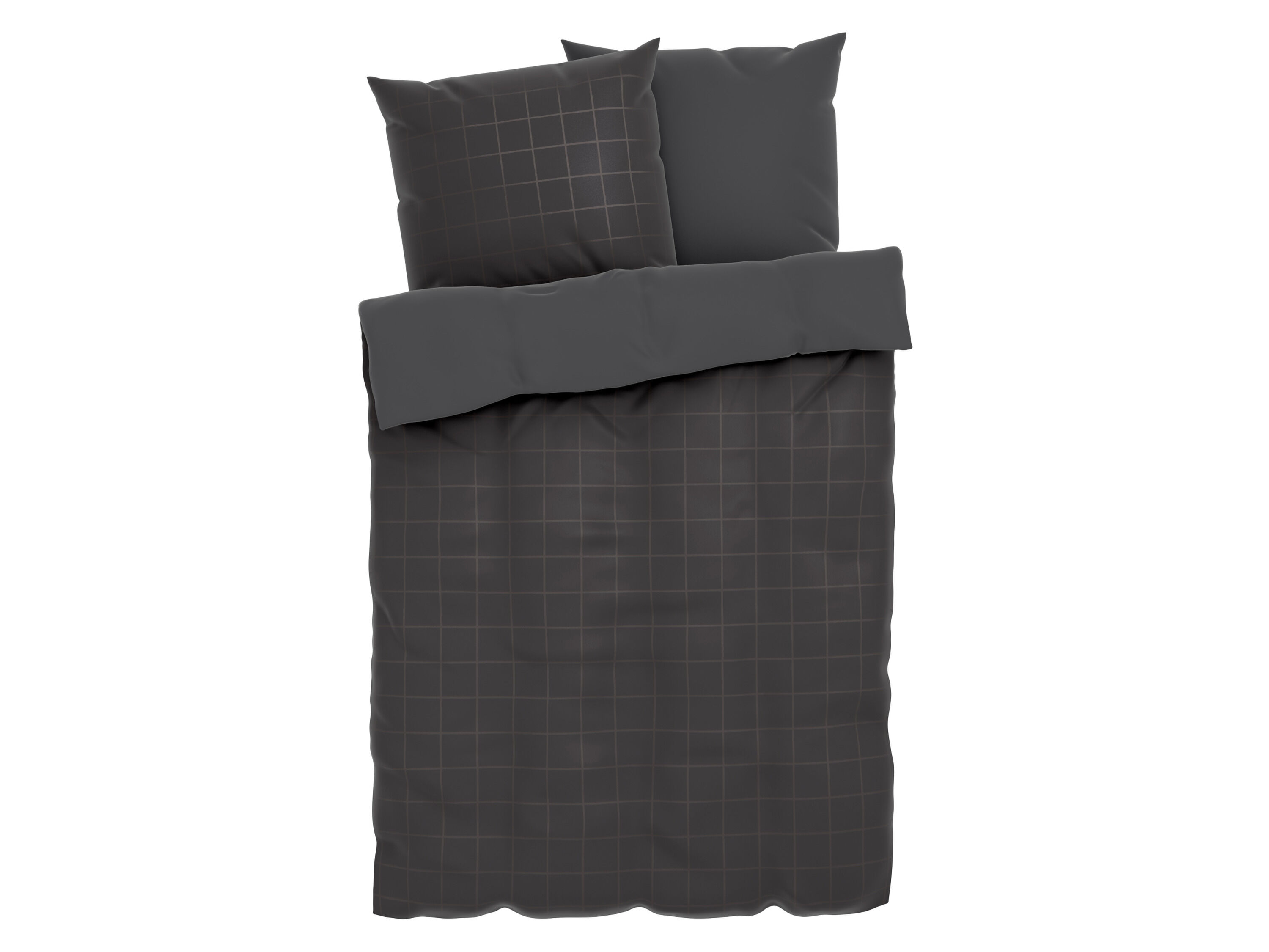 LIVARNO home Satijnen dekbedovertrek 200 x 200 cm (Antraciet/geruit) - 4052916630037