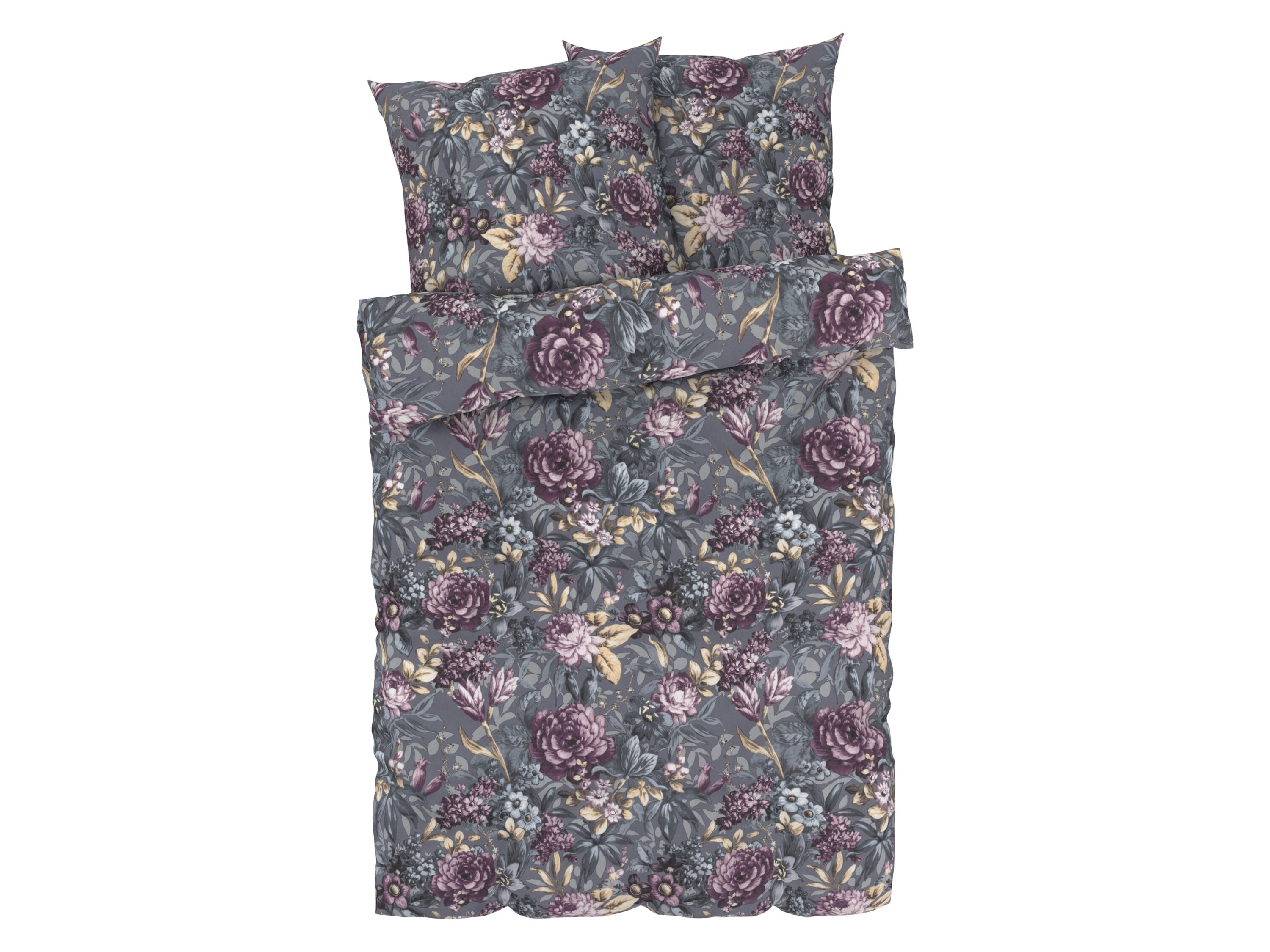 LIVARNO home Dekbedovertrek 200 x 200 cm (Bloemen/grijs) - 4052916584224