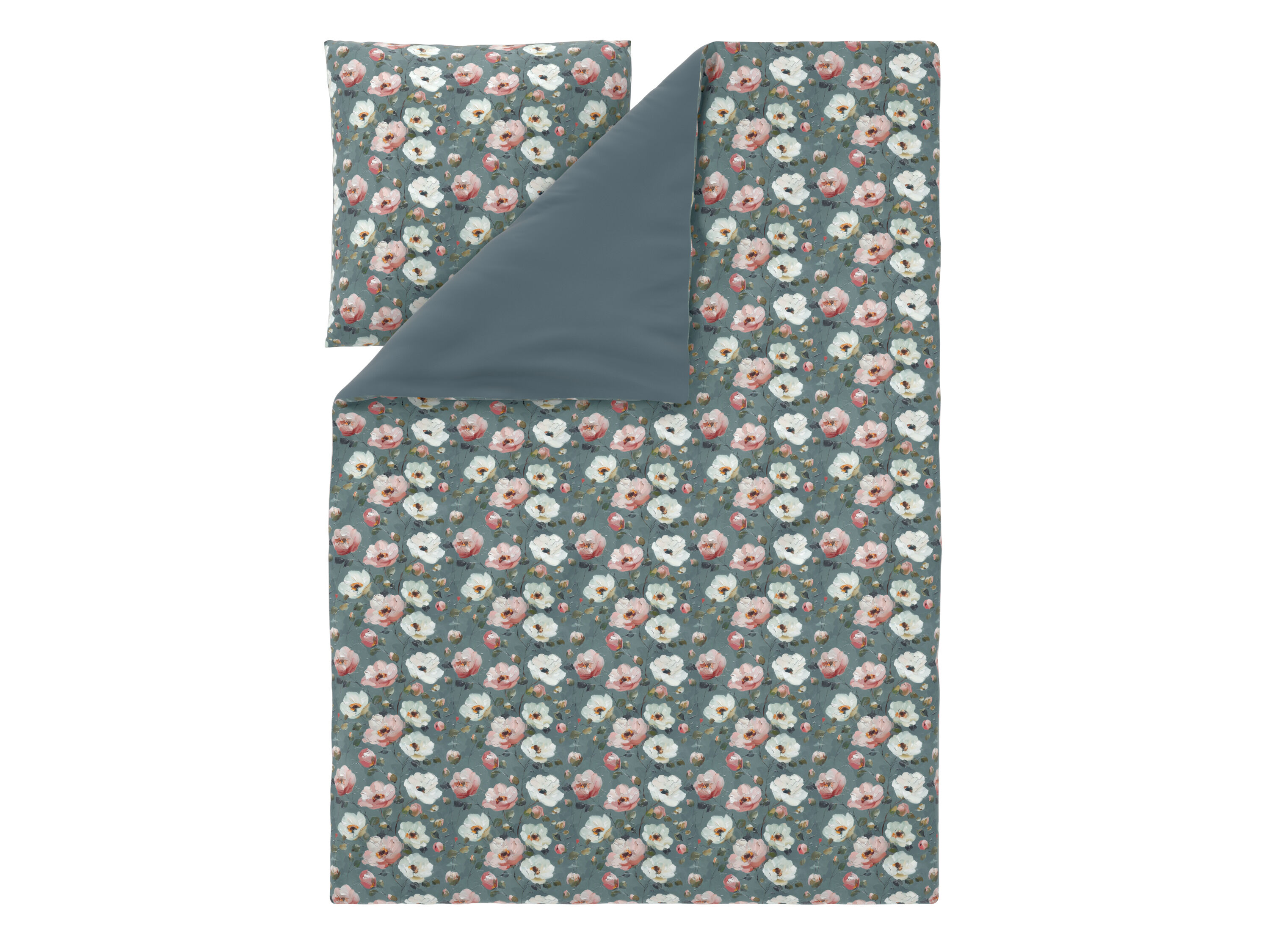 LIVARNO Satijnen dekbedovertrek, 140 x 200 cm (Bloemen/groen) - 4052916925959