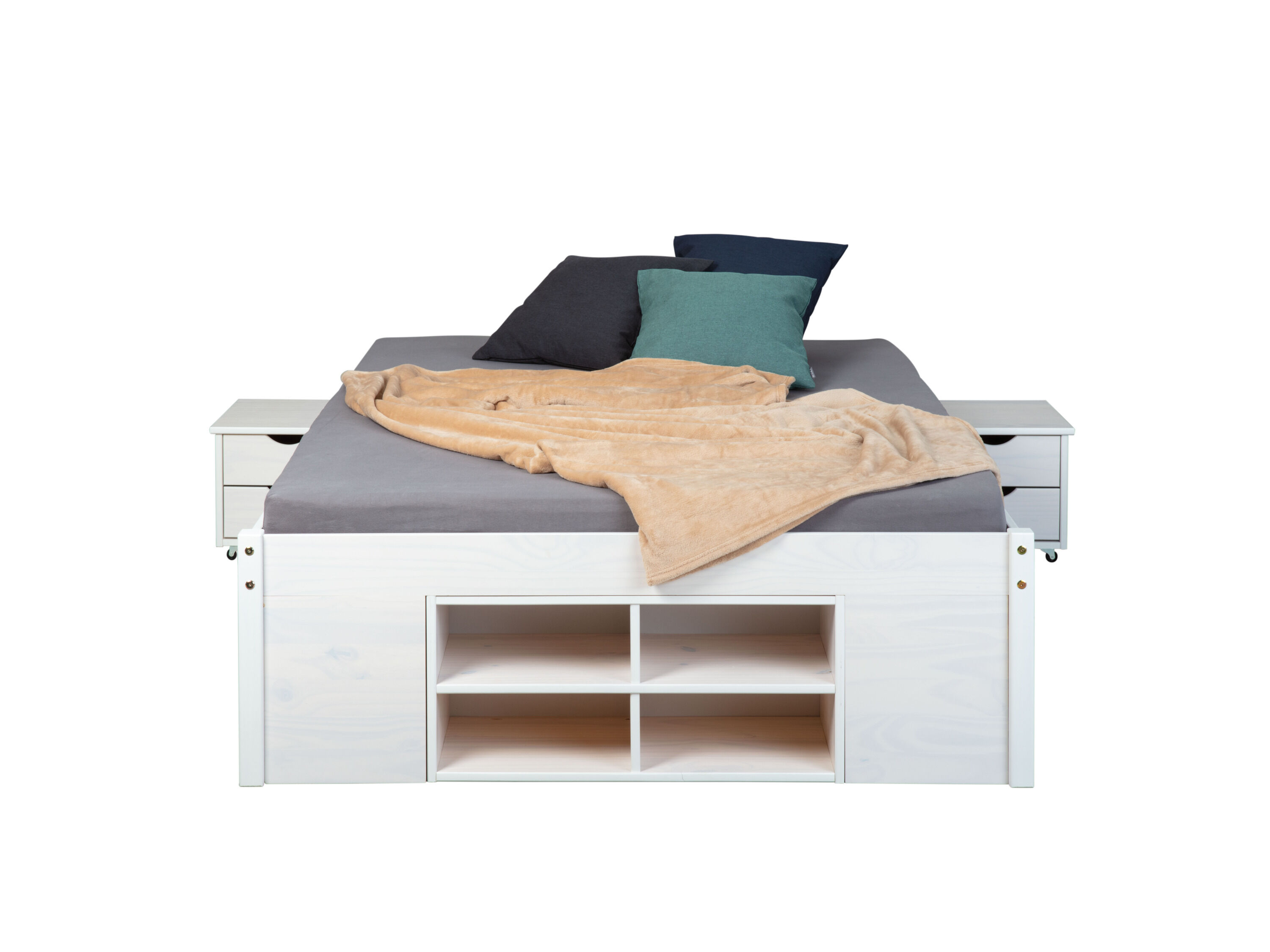 Inter Link Bedframe Claas of Till inclusief 2 nachtkastjes en lattenbodem (Wit - Tot, 140 x 200 cm) - 3015187500301