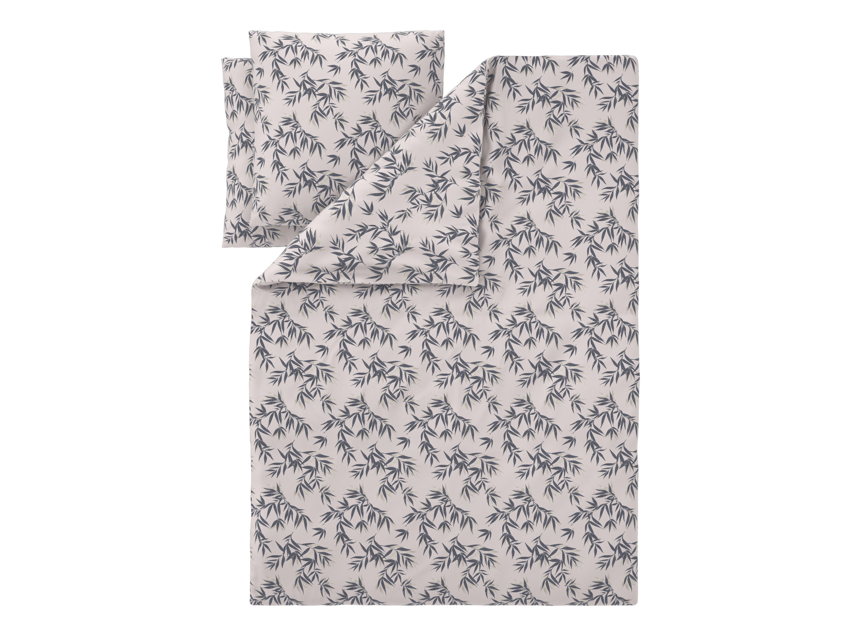 LIVARNO Satijnen dekbedovertrek 200 x 200 cm (Bladeren/grijs) - 4052916945025