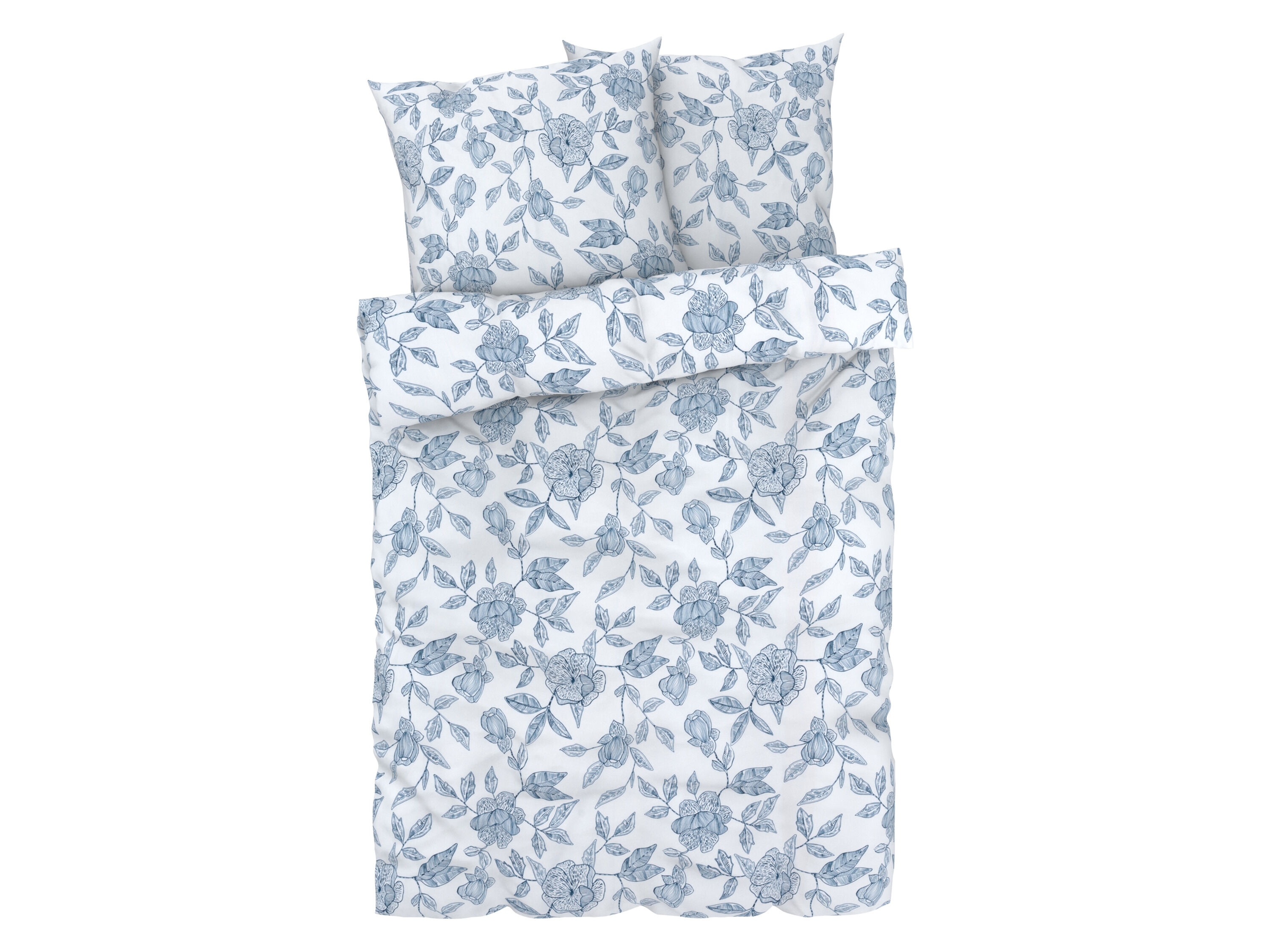 LIVARNO home Satijnen dekbedovertrek 240 x 220 cm (bloemen blauw/wit) - 4052916417782