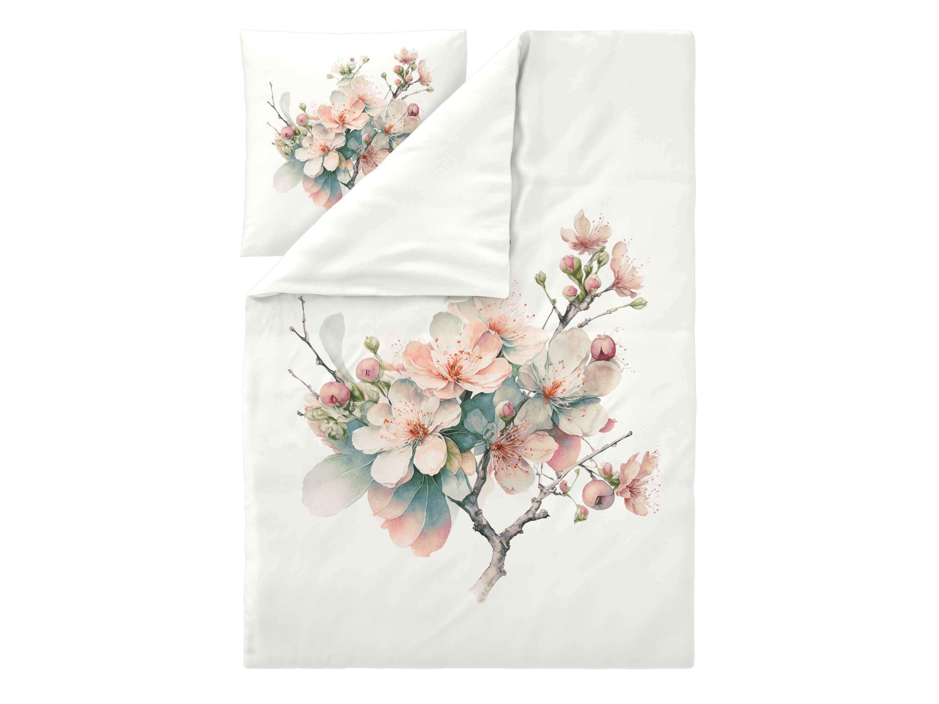 LIVARNO Satijnen dekbedovertrek, 140 x 200 cm (Bloesemboom/wit) - 4052916926055